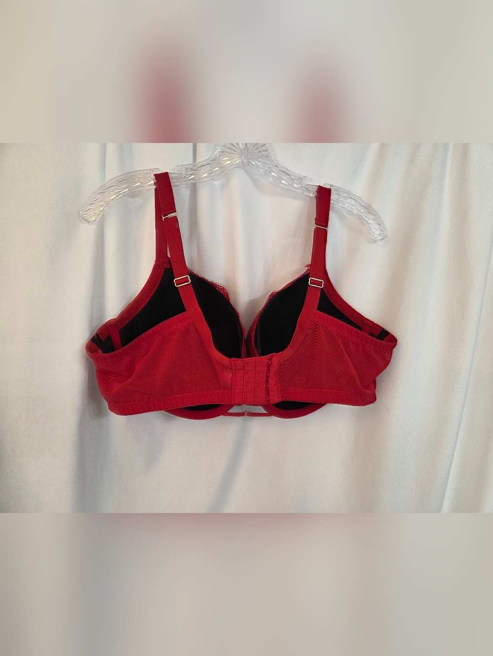 Cacique Boost Balconette Red Lace/Black Underwire Bra Size 44DD - Picture 2 of 8